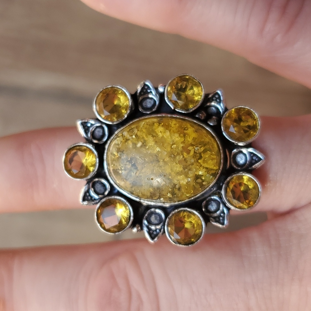 New Amber and Citrine 925 Silver Statement Ring. - Picture 10 of 12